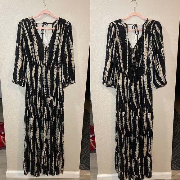 ba&sh Cream and Black Maxi Dress with Elegant Design - Picture 2 of 7